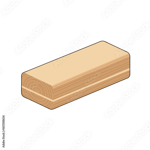 Isometric representation of a wooden block, emphasizing its layered composition and natural grain detail, showcasing crafting material rectangular