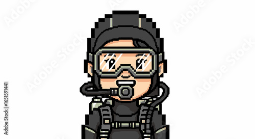 Pixelated Scuba Diver Portrait Underwater Exploration Art
