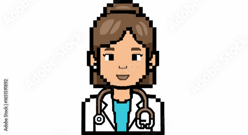 Pixel Art Doctor Female Physician in 8-bit Style with Stethoscope