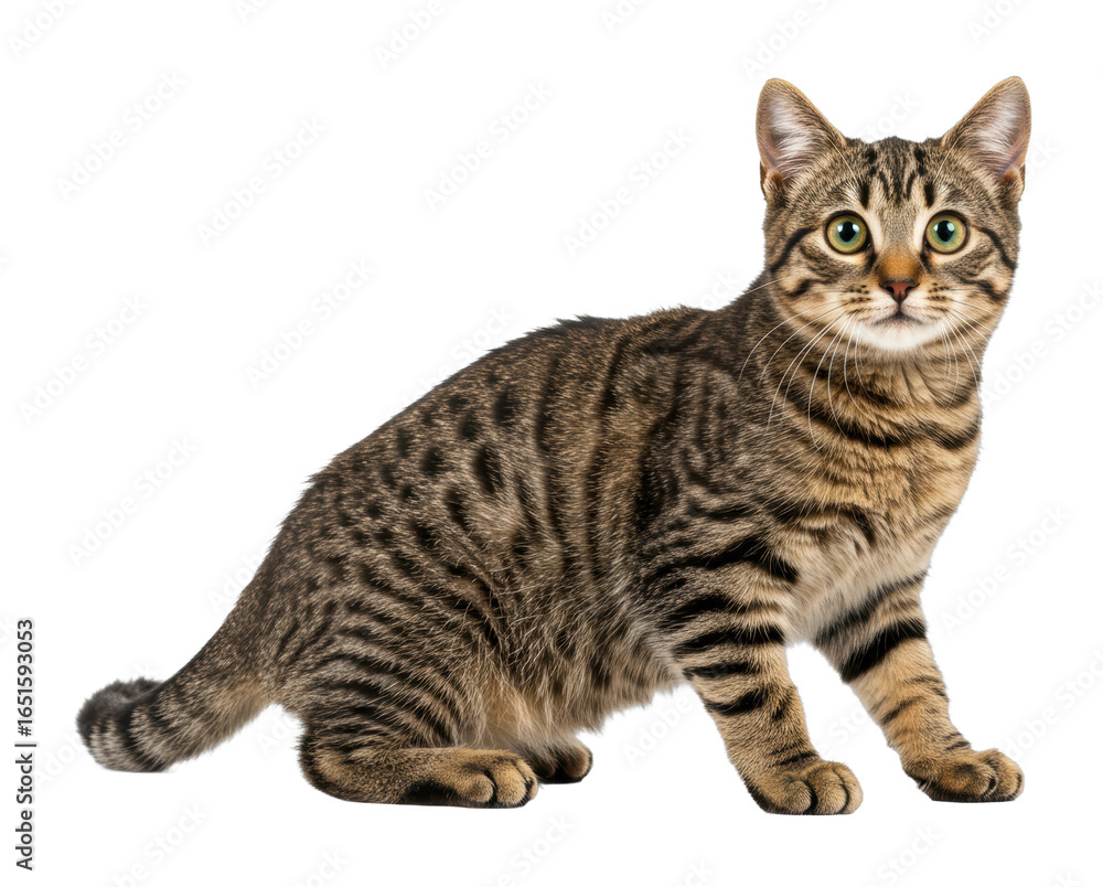 Playful tabby cat portrait in studio animal cute and friendly environment isolated on transparent background Playful tabby cat portrait in studio animal cute and friendly environment isolated on transparent background