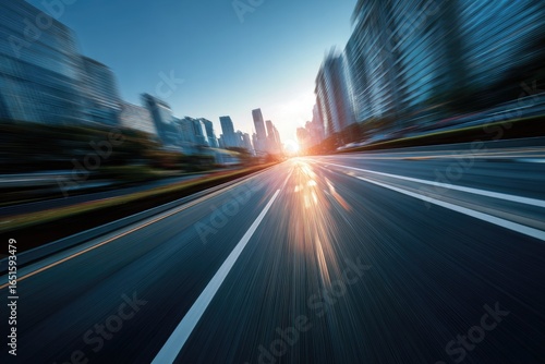 Urban highway at sunrise, motion blur