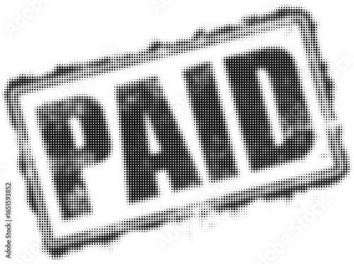 Paid stamp in bold black letters with halftone dotted effect