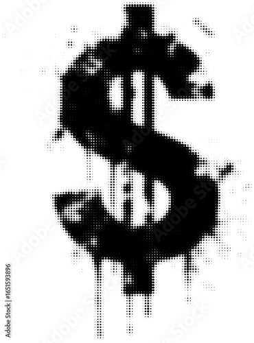 Grunge black dollar sign with splatter, abstract vector art