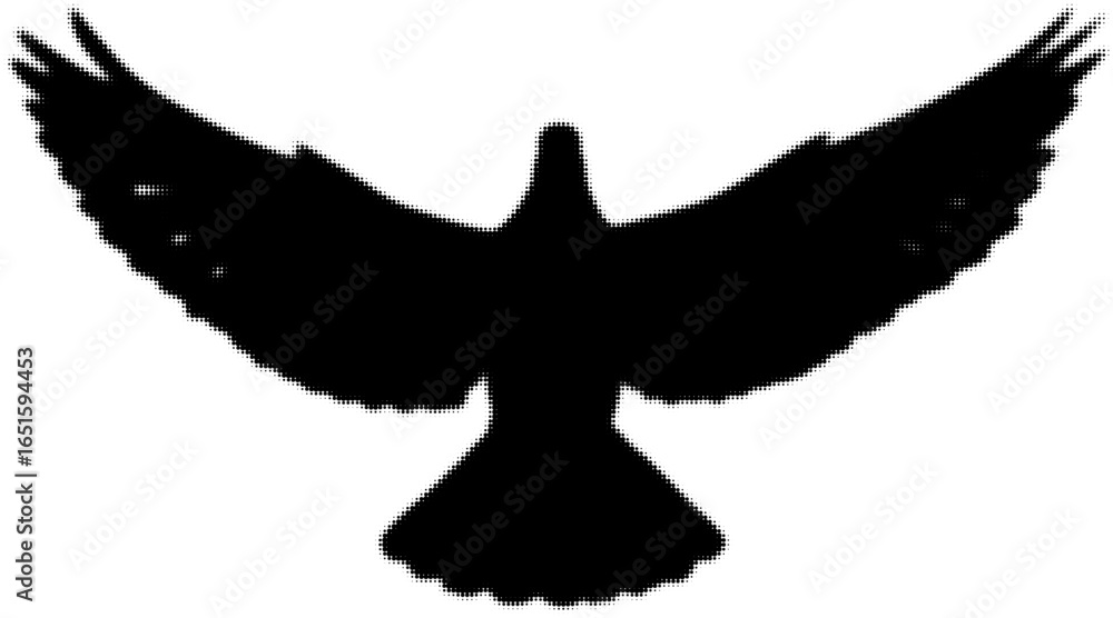 Fototapeta premium Silhouette of a soaring bird with outstretched wings, symbol of freedom