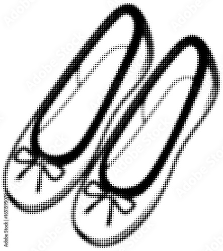 Illustration of black and white ballet flats with bow in halftone style