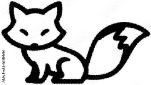 Outline of a stylized cartoon fox with a bushy tail in monochrome
