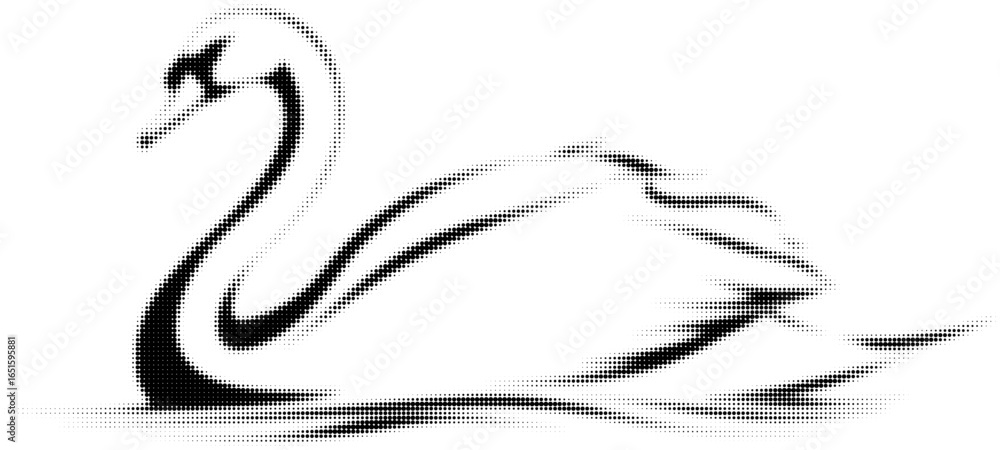 Fototapeta premium Elegant black and white dotted swan silhouette in calm water, vector style