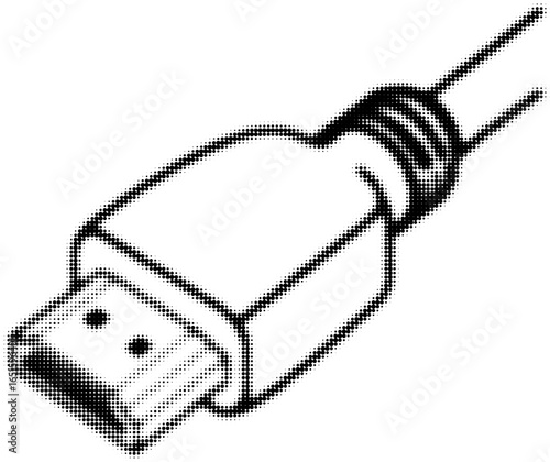 Black and white dotted illustration of a hdmi cable connector, digital art concept