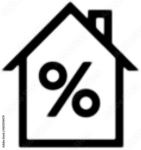 Black icon of a house with a percentage symbol inside, representing interest rates