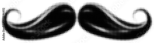 Stylized black dotted pattern of a curled mustache, pop art illustration