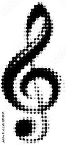Halftone dotted black treble clef, musical concept