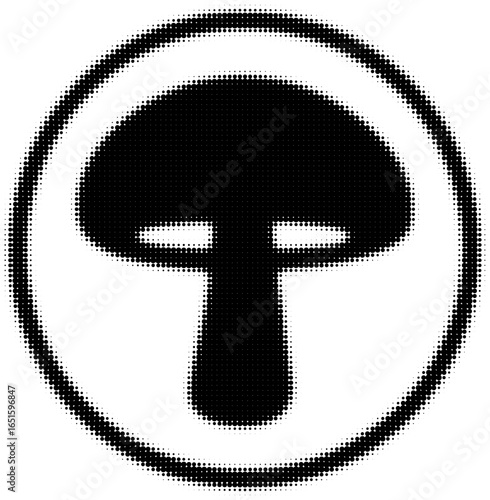Black silhouette of mushroom within circular border