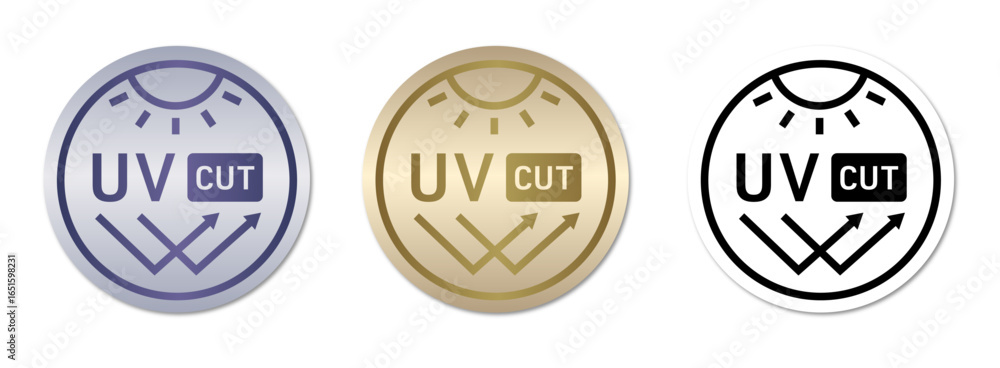 Fototapeta premium UVカットのアイコンとデザインセット（UV 太陽光 日焼け止め 紫外線 紫外線カット 紫外線対策 UV protection ベクター 編集可能）