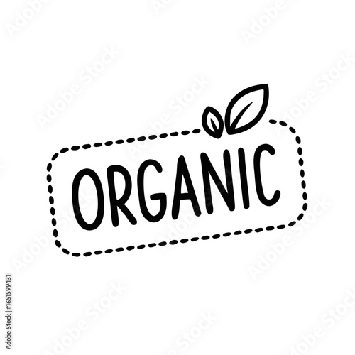 Minimalist Line Art Organic Label Isolated on Black Backdrop, Natural and Fresh Concept
