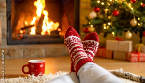 Wallpaper Mural Cozy Christmas fireside feet. Torontodigital.ca