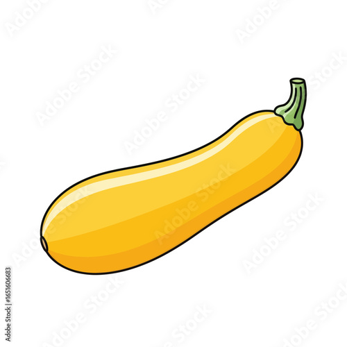 A single, vibrant yellow zucchini vegetable, depicted with a detailed outline, isolated on white.