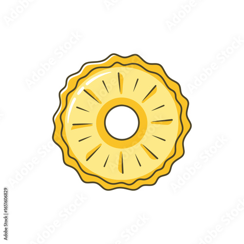 A single, cartoon-style slice of pineapple with a hole in the center, isolated on a white background.