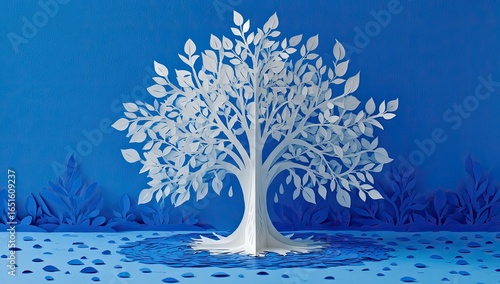 Paper tree in vibrant blue