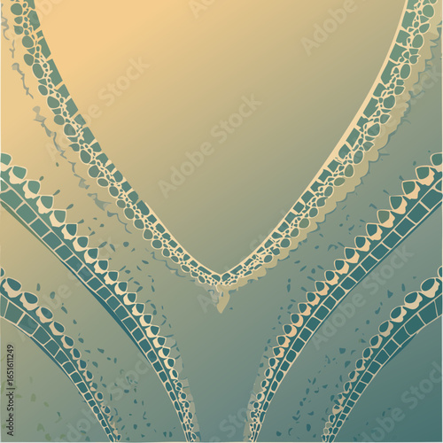 Sophisticated retro linked oval chain pattern in periwinkle blue olive drab and coral pink channels sleek mid-century graphic rhythm for textiles