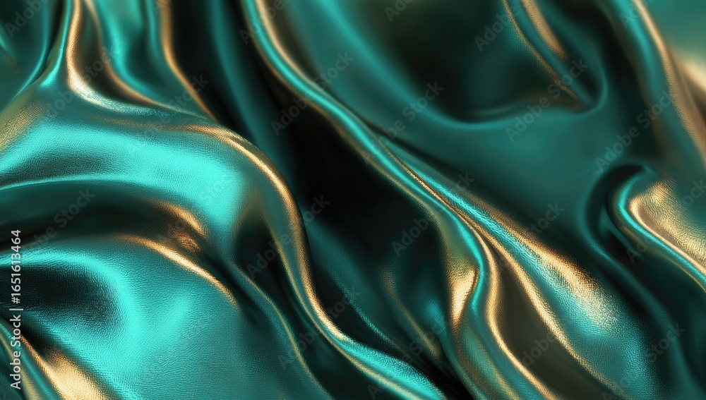 Obraz premium Teal and gold satin fabric drapes in flowing folds