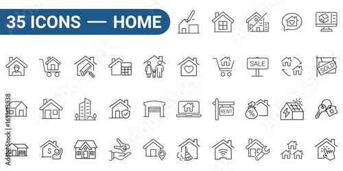 Set of Vector Linear Icons Related to Home and outline style. Line Pictograms and Infographic Design Elements. Editable Stroke.