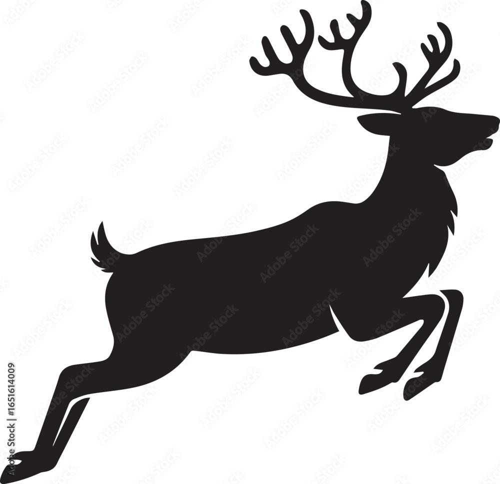 Fototapeta premium silhouette of a leaping deer with branching antlers vector illustration for wildlife nature logo and branding