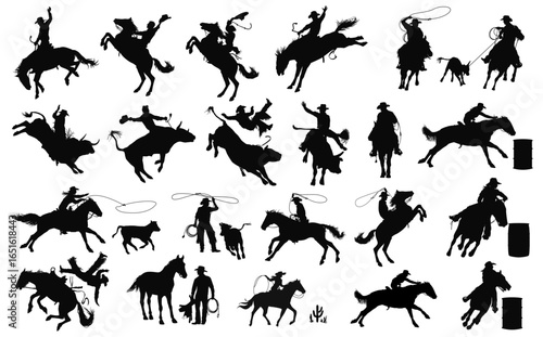 Silhouette of Wild West: A series of captivating silhouettes showcases the raw energy and skill of cowboys in action, capturing the essence of the Wild West.
