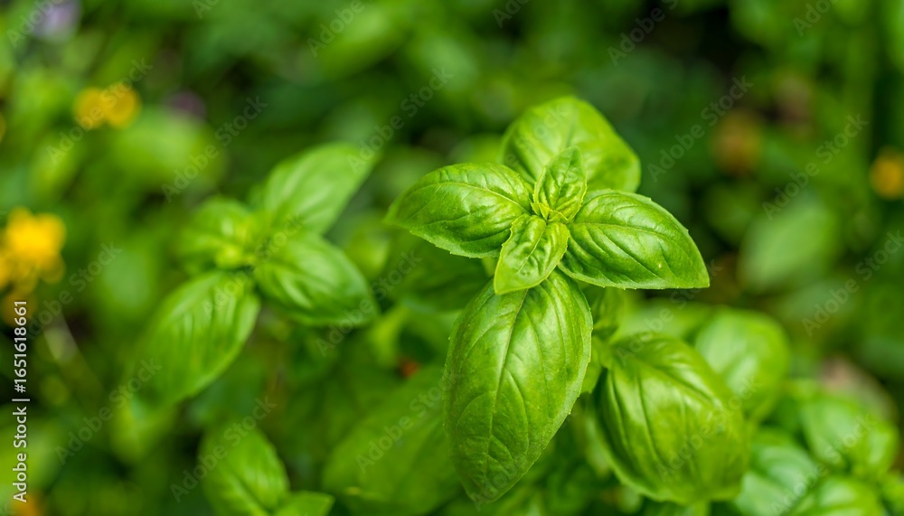 Close-up view of fresh basil leaves. Close-up view of fresh basil leaves.