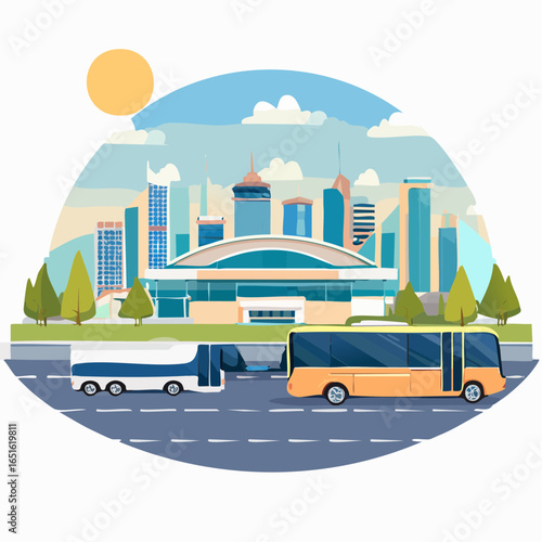 道路旅客運送業と公共バス交通のベクターイラスト