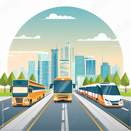 道路旅客運送業と公共バス交通のベクターイラスト
