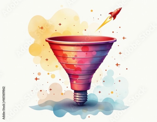 Business Growth Funnel with Rocket Launch for Success