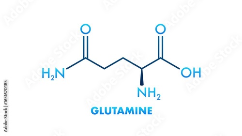 Glutamine Molecular Structure Displayed on White and Green Backgrounds