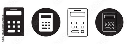 Calculator vector icon set, flat icons for logo design, web design and mobile applications, colorful round buttons