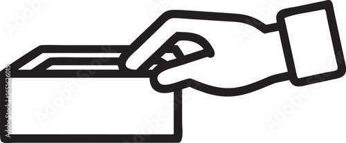 Hand Placing Card Into Slot Simple Line Art Icon inserting
