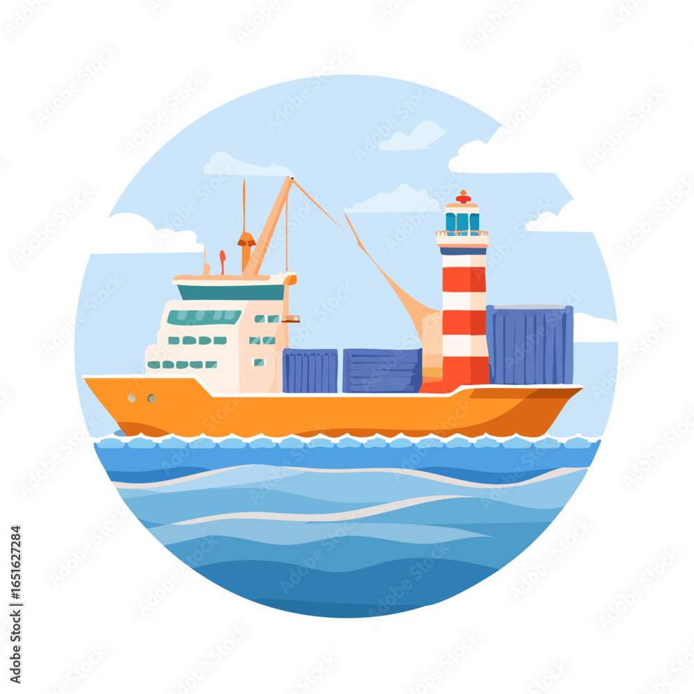 Obraz premium 水運業と船舶輸送を表す貨物船のベクター図