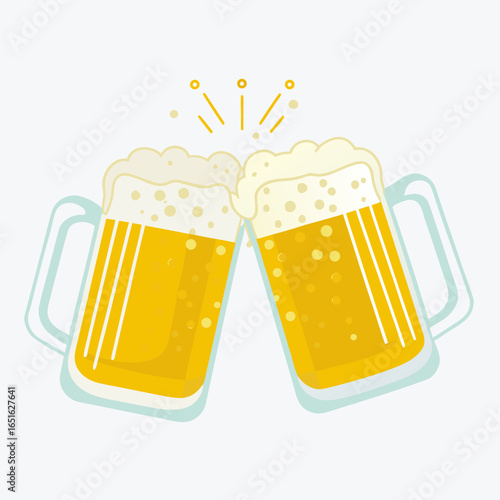Two beer glasses clinking together with foam and celebration