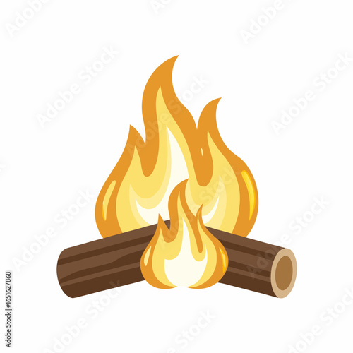 A cartoon illustration of a burning log with yellow and orange flames rising