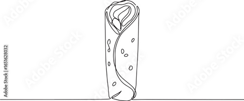 Minimalist line art illustration of a tasty shawarma wrap with t