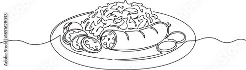 Minimalist line art illustration featuring a dish of Slovak Kapu