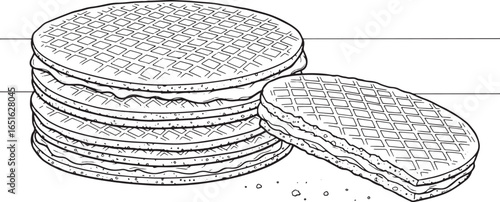 Detailed monochromatic line art illustration of stacked dutch st