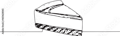 Minimalist single-line drawing of a matcha cheesecake slice on a