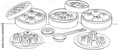 Elegant continuous line drawing showcases delicious variety of d