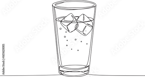 Minimalist line drawing of a glass of tonic water with ice cubes