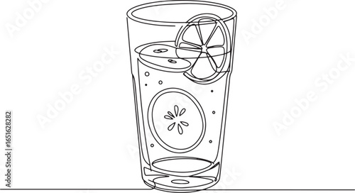 Minimalist line art depicting a refreshing citrus-infused detox