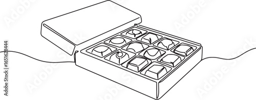 Minimalist continuous line art of a box of assorted chocolates g