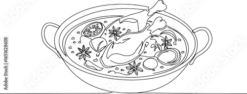 Continuous Line Drawing: A Culinary Illustration of Asian-Inspir