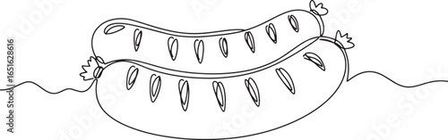 Continuous Line Drawing Depicting Two Succulent Sausages on Whit