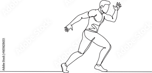 Dynamic one line drawing of a muscular man sprinting with powerf