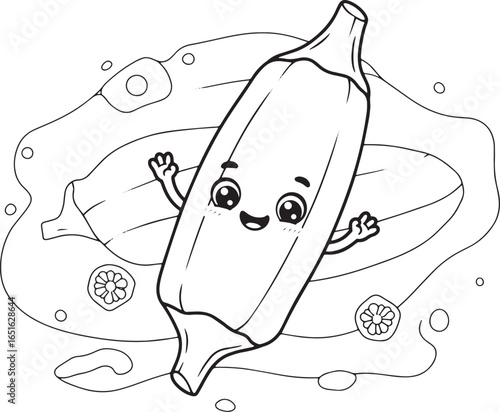 Whimsical okra illustration with expressive face and cheerful pr