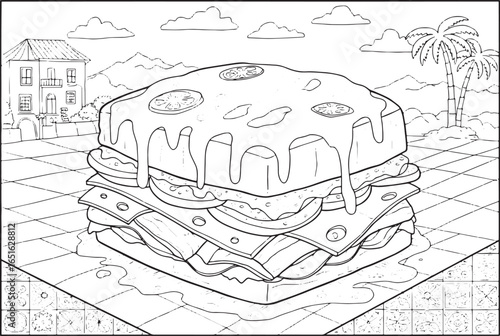 Whimsical Francesinha Coloring Page: A Culinary Journey Through